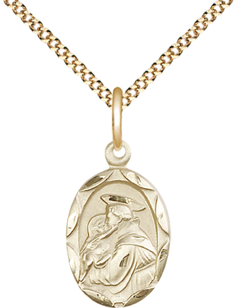 14kt Gold Filled Saint Anthony of Padua Pendant on a 18 inch Gold Plate Light Curb chain
