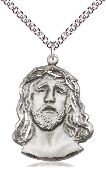 Sterling Silver Ecce Homo Pendant on a 24 inch Sterling Silver Heavy Curb chain