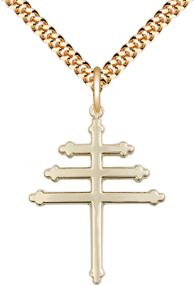 14kt Gold Filled Maronite Cross Pendant on a 24 inch Gold Plate Heavy Curb chain
