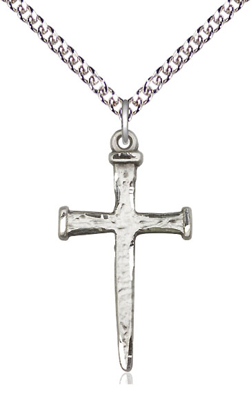 Sterling Silver Nail Cross Pendant on a 24 inch Sterling Silver Heavy Curb chain
