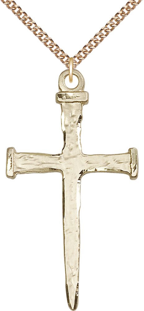 14kt Gold Filled Nail Cross Pendant on a 24 inch Gold Filled Heavy Curb chain