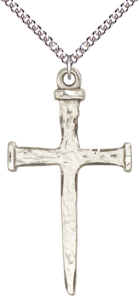 Sterling Silver Nail Cross Pendant on a 24 inch Sterling Silver Heavy Curb chain