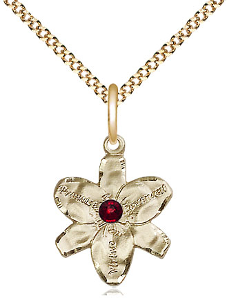 14kt Gold Filled Chastity Pendant with a 3mm Garnet Swarovski stone on a 18 inch Gold Plate Light Curb chain