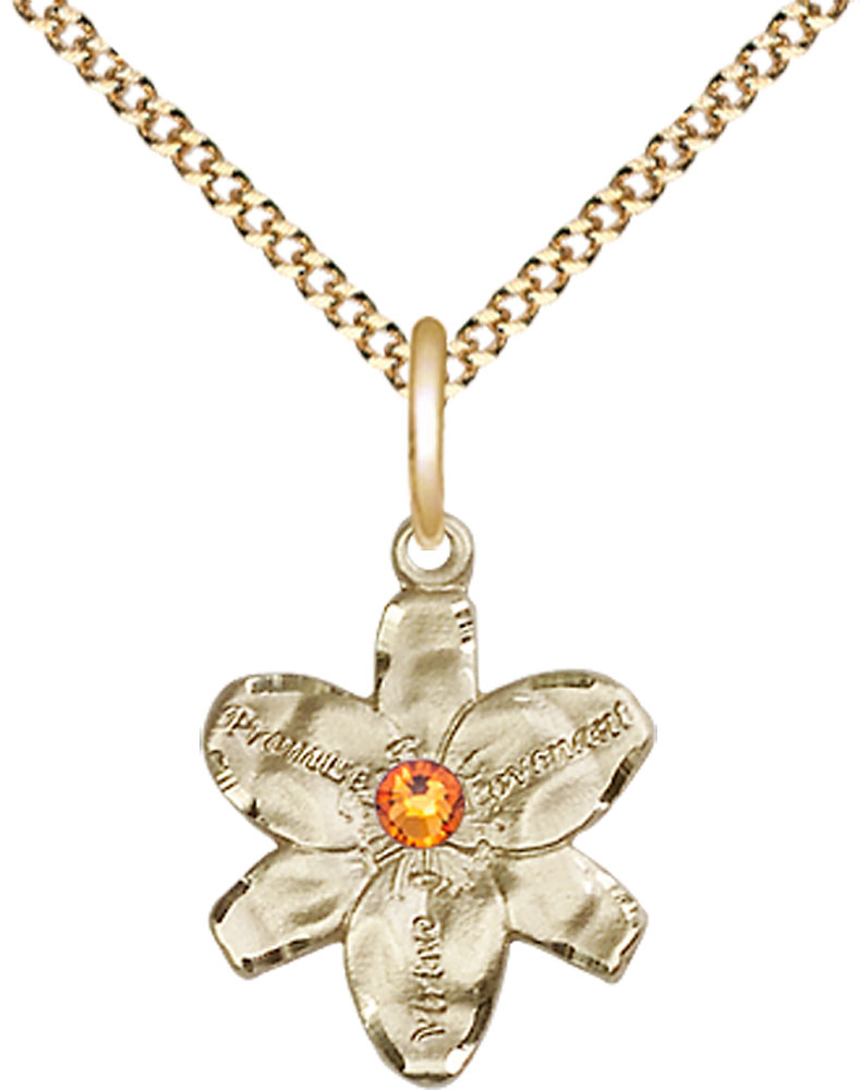 14kt Gold Filled Chastity Pendant with a 3mm Topaz Swarovski stone on a 18 inch Gold Plate Light Curb chain