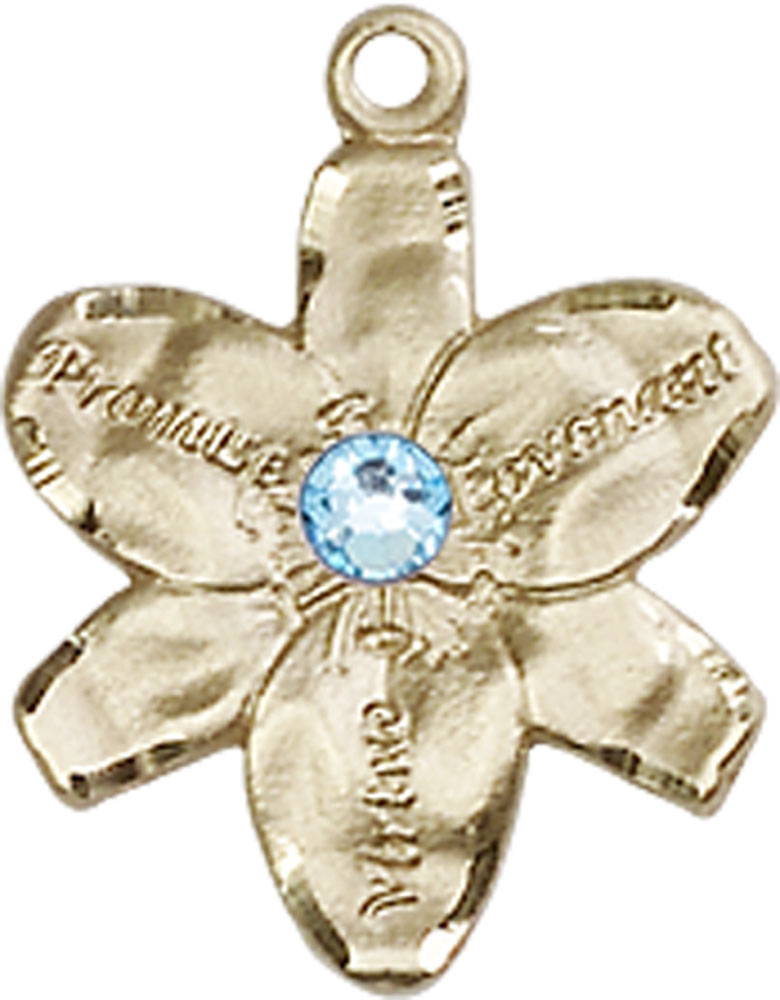 14kt Gold Filled Chastity Medal with a 3mm Aqua Swarovski stone