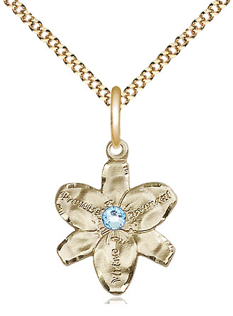 14kt Gold Filled Chastity Pendant with a 3mm Aqua Swarovski stone on a 18 inch Gold Plate Light Curb chain