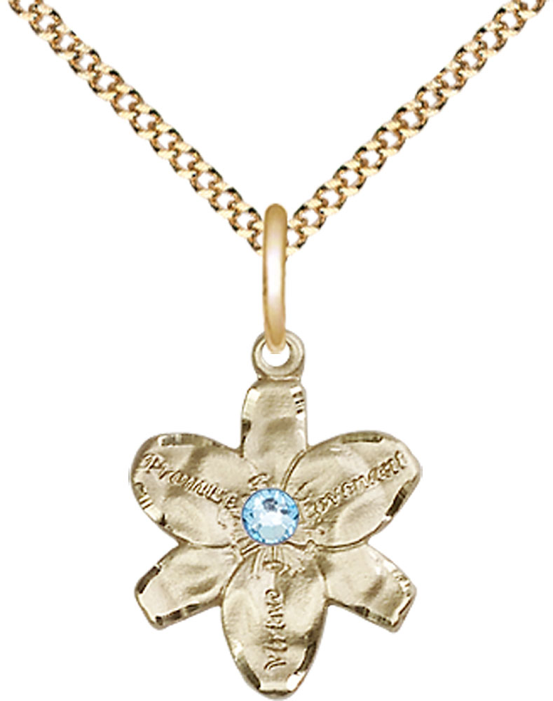 14kt Gold Filled Chastity Pendant with a 3mm Aqua Swarovski stone on a 18 inch Gold Plate Light Curb chain