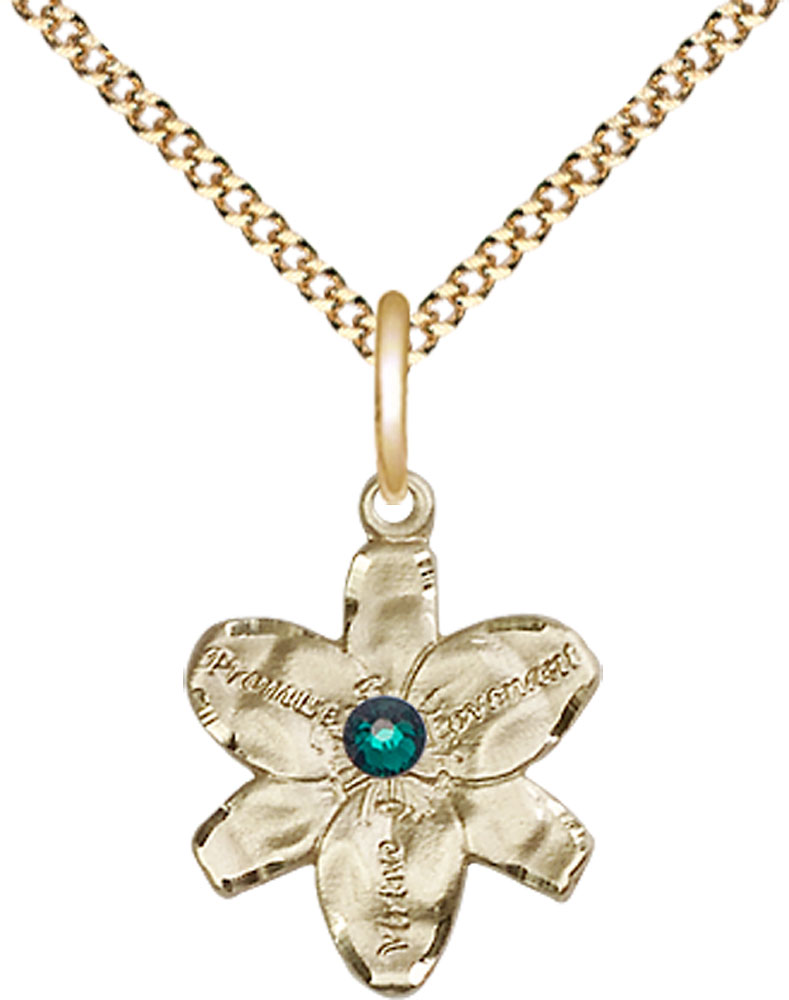 14kt Gold Filled Chastity Pendant with a 3mm Emerald Swarovski stone on a 18 inch Gold Plate Light Curb chain