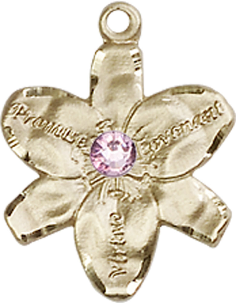 14kt Gold Filled Chastity Medal with a 3mm Light Amethyst Swarovski stone