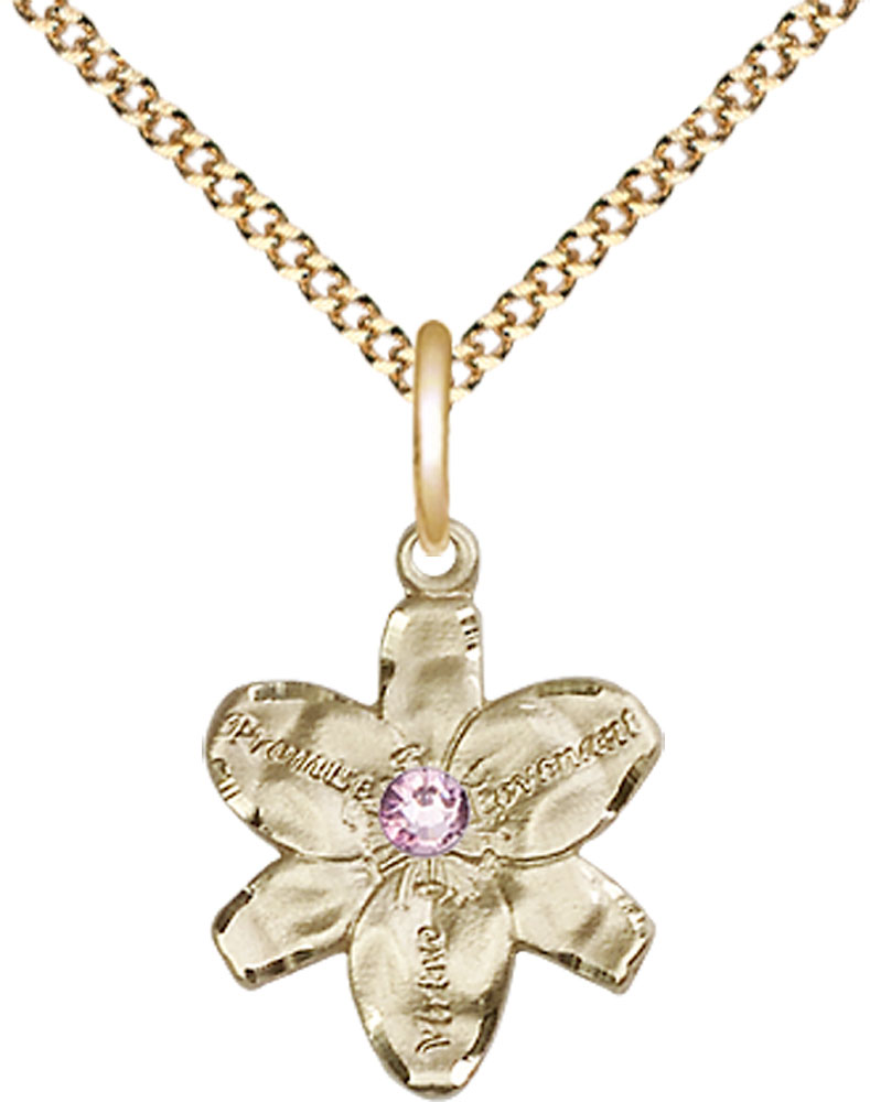 14kt Gold Filled Chastity Pendant with a 3mm Light Amethyst Swarovski stone on a 18 inch Gold Plate Light Curb chain