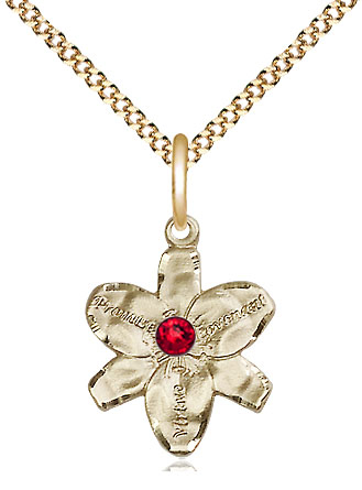 14kt Gold Filled Chastity Pendant with a 3mm Ruby Swarovski stone on a 18 inch Gold Plate Light Curb chain