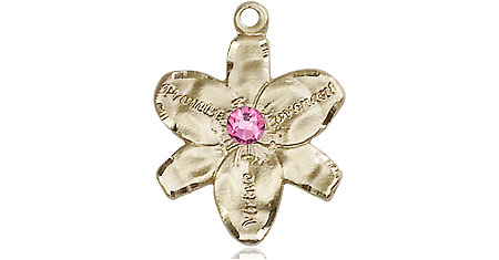 14kt Gold Chastity Medal with a 3mm Rose Swarovski stone