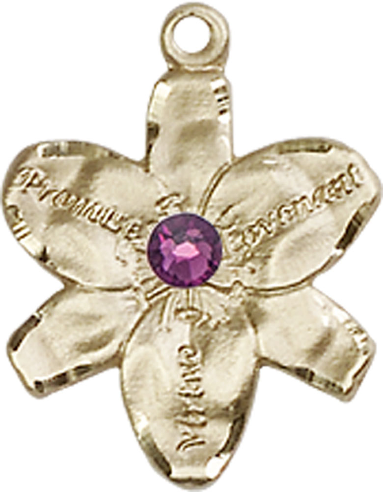 14kt Gold Chastity Medal with a 3mm Amethyst Swarovski stone