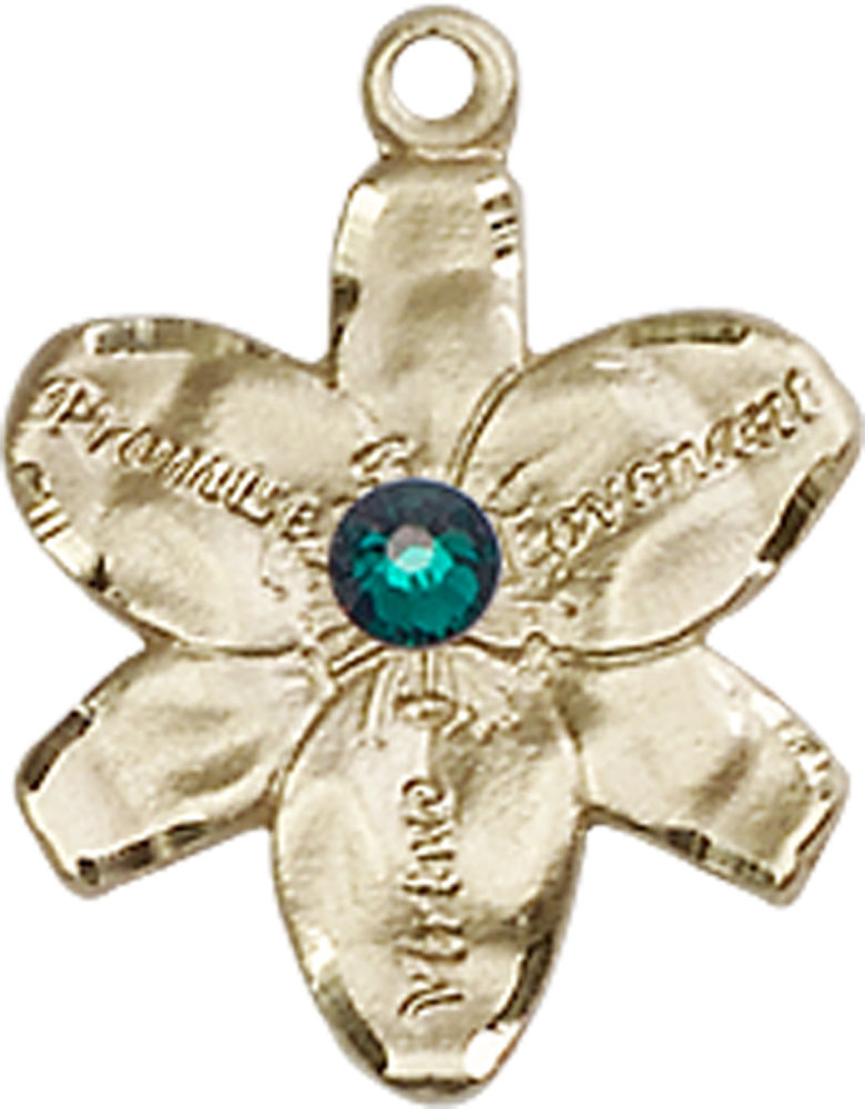 14kt Gold Chastity Medal with a 3mm Emerald Swarovski stone