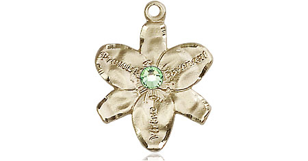 14kt Gold Chastity Medal with a 3mm Peridot Swarovski stone