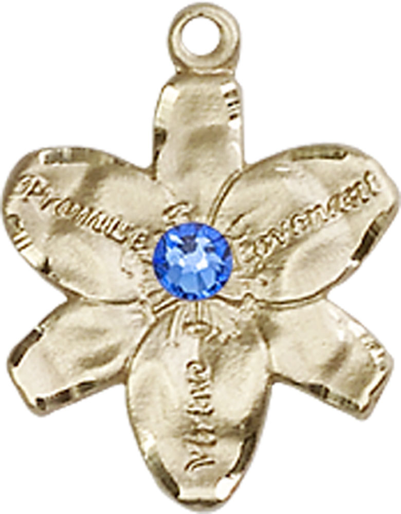 14kt Gold Chastity Medal with a 3mm Sapphire Swarovski stone