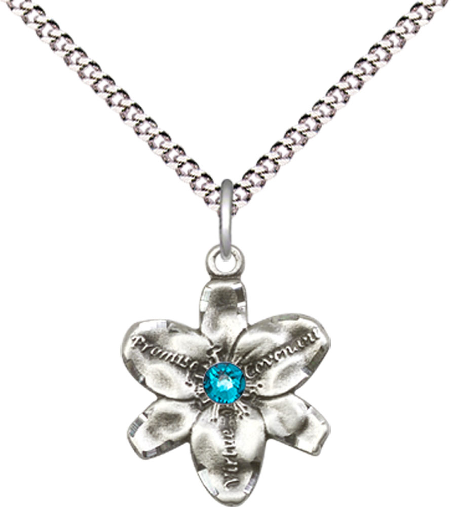 Sterling Silver Chastity Pendant with a 3mm Zircon Swarovski stone on a 18 inch Light Rhodium Light Curb chain