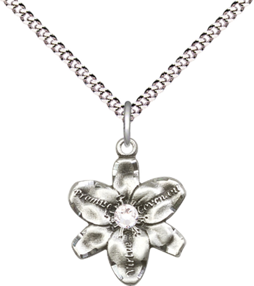Sterling Silver Chastity Pendant with a 3mm Crystal Swarovski stone on a 18 inch Light Rhodium Light Curb chain