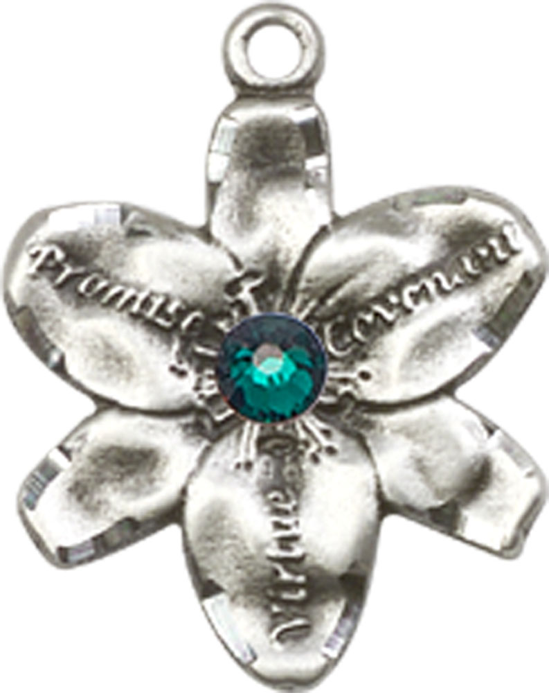 Sterling Silver Chastity Medal with a 3mm Emerald Swarovski stone