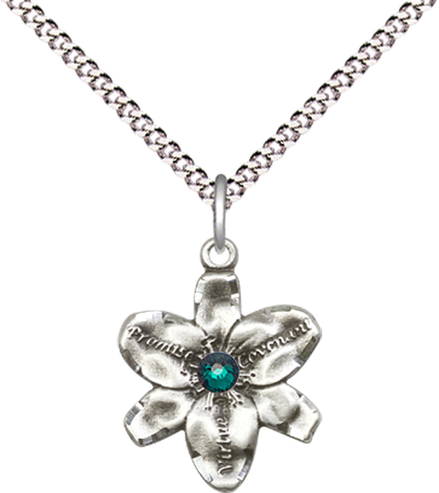 Sterling Silver Chastity Pendant with a 3mm Emerald Swarovski stone on a 18 inch Light Rhodium Light Curb chain
