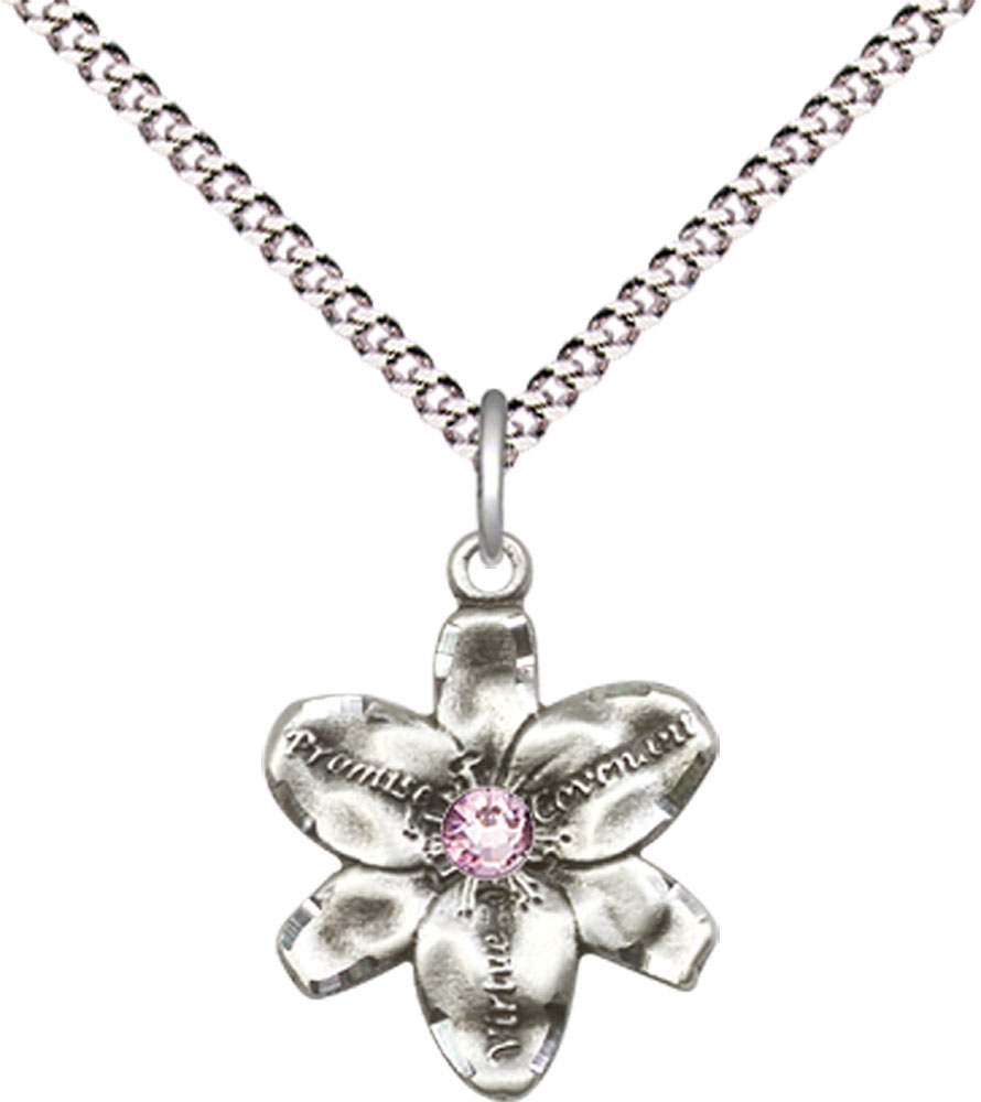 Sterling Silver Chastity Pendant with a 3mm Light Amethyst Swarovski stone on a 18 inch Light Rhodium Light Curb chain