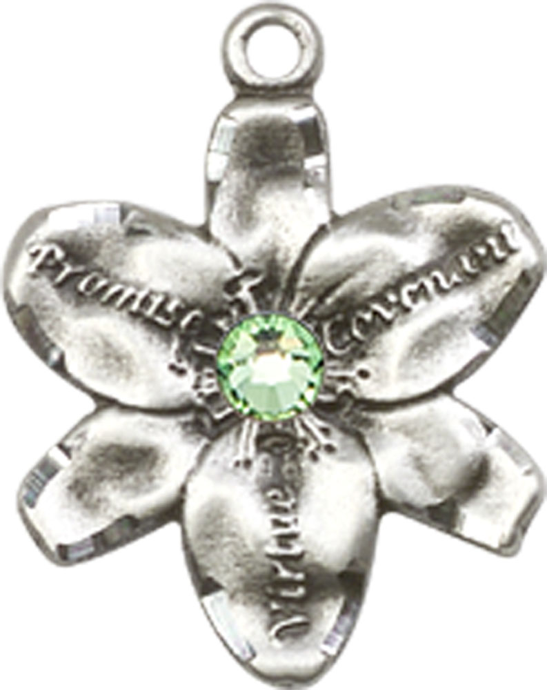 Sterling Silver Chastity Medal with a 3mm Peridot Swarovski stone
