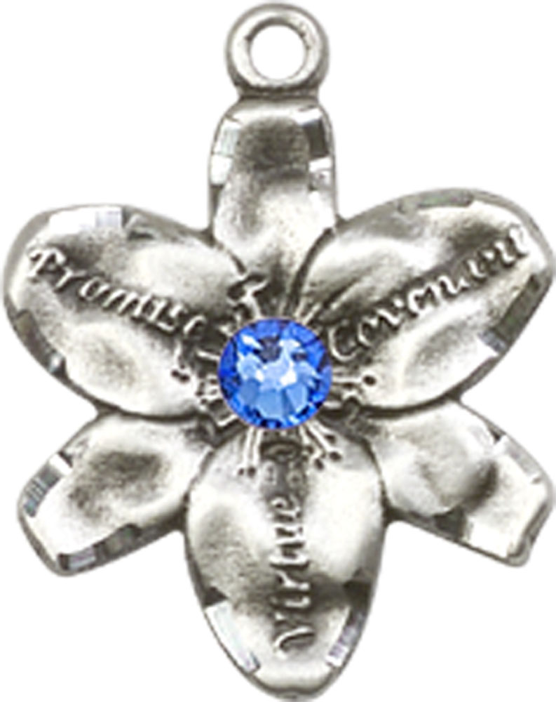 Sterling Silver Chastity Medal with a 3mm Sapphire Swarovski stone