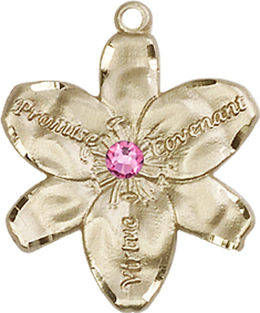 14kt Gold Filled Chastity Medal with a 3mm Rose Swarovski stone