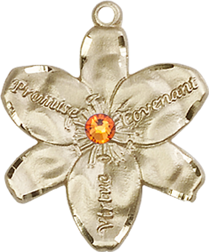 14kt Gold Filled Chastity Medal with a 3mm Topaz Swarovski stone