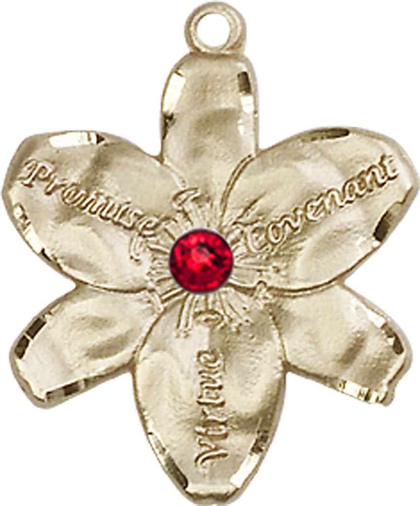 14kt Gold Filled Chastity Medal with a 3mm Ruby Swarovski stone