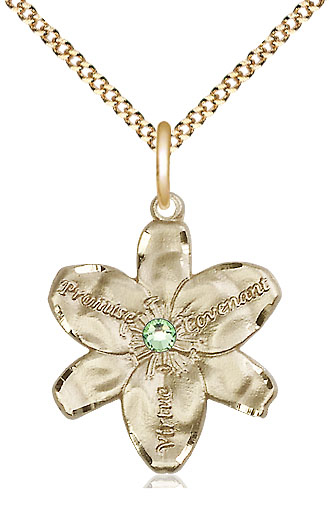 14kt Gold Filled Chastity Pendant with a 3mm Peridot Swarovski stone on a 18 inch Gold Plate Light Curb chain