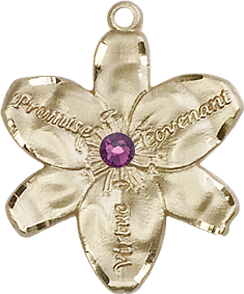 14kt Gold Chastity Medal with a 3mm Amethyst Swarovski stone