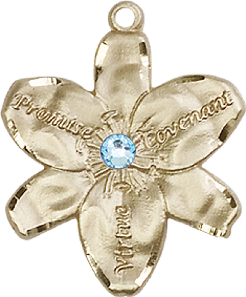 14kt Gold Chastity Medal with a 3mm Aqua Swarovski stone