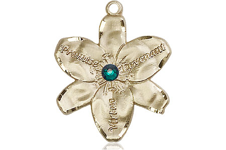 14kt Gold Chastity Medal with a 3mm Emerald Swarovski stone