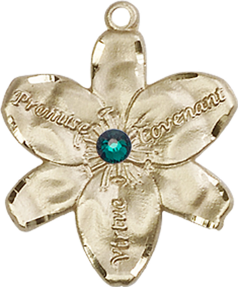 14kt Gold Chastity Medal with a 3mm Emerald Swarovski stone