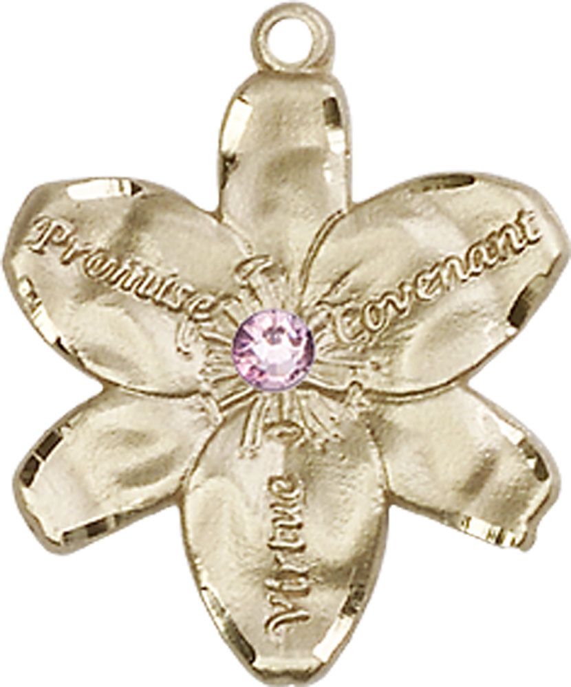 14kt Gold Chastity Medal with a 3mm Light Amethyst Swarovski stone