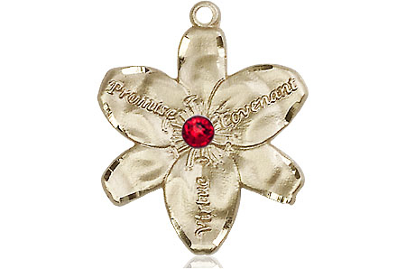 14kt Gold Chastity Medal with a 3mm Ruby Swarovski stone