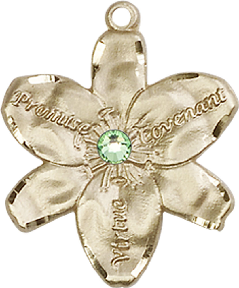 14kt Gold Chastity Medal with a 3mm Peridot Swarovski stone