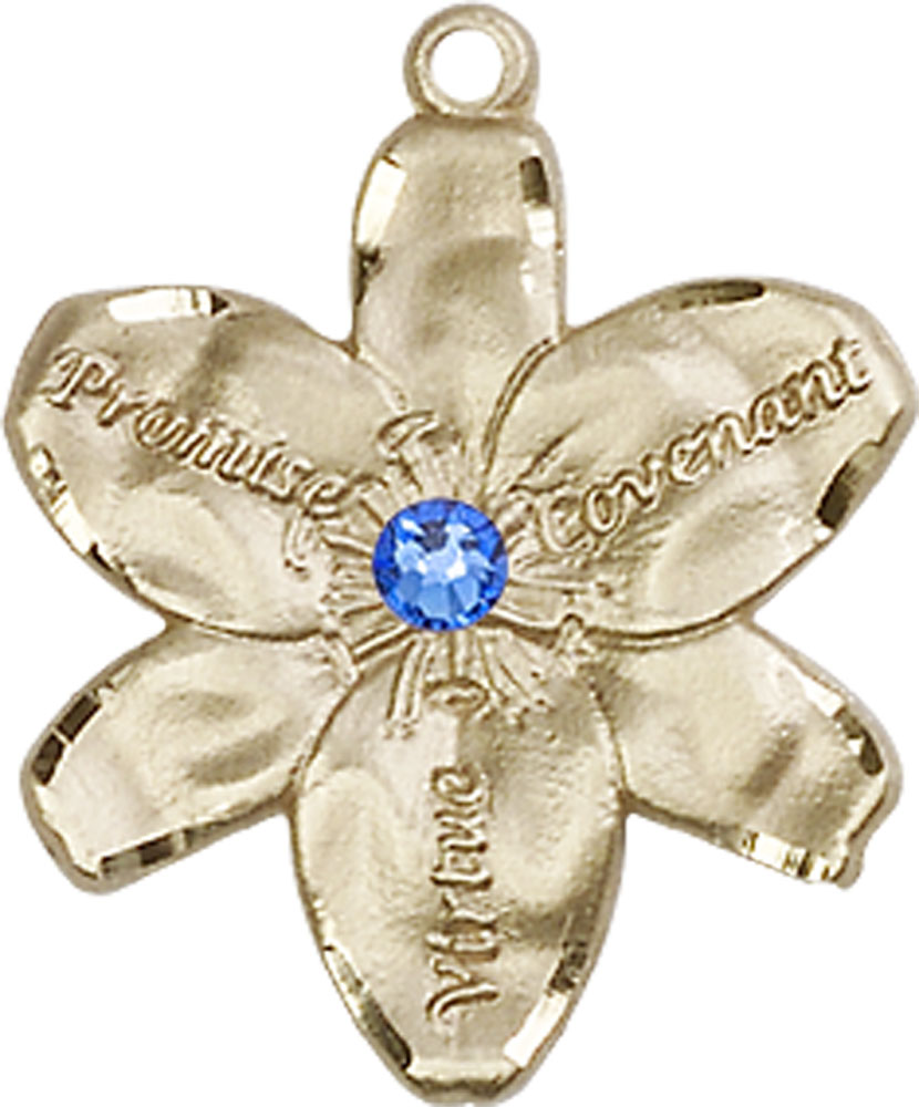 14kt Gold Chastity Medal with a 3mm Sapphire Swarovski stone