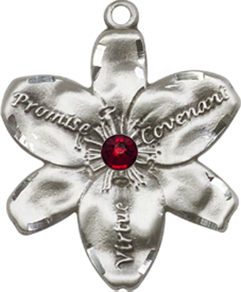 Sterling Silver Chastity Medal with a 3mm Garnet Swarovski stone
