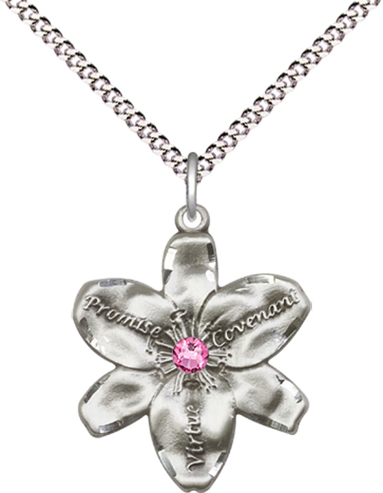 Sterling Silver Chastity Pendant with a 3mm Rose Swarovski stone on a 18 inch Light Rhodium Light Curb chain