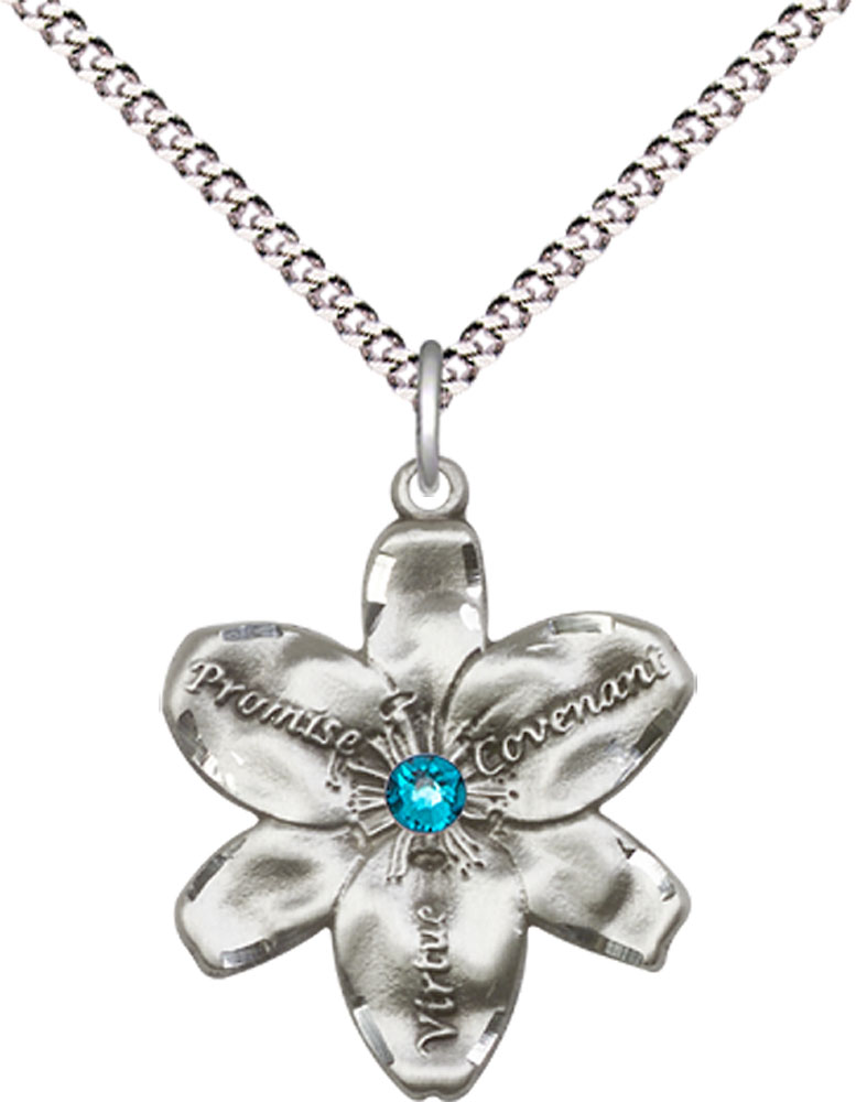 Sterling Silver Chastity Pendant with a 3mm Zircon Swarovski stone on a 18 inch Light Rhodium Light Curb chain