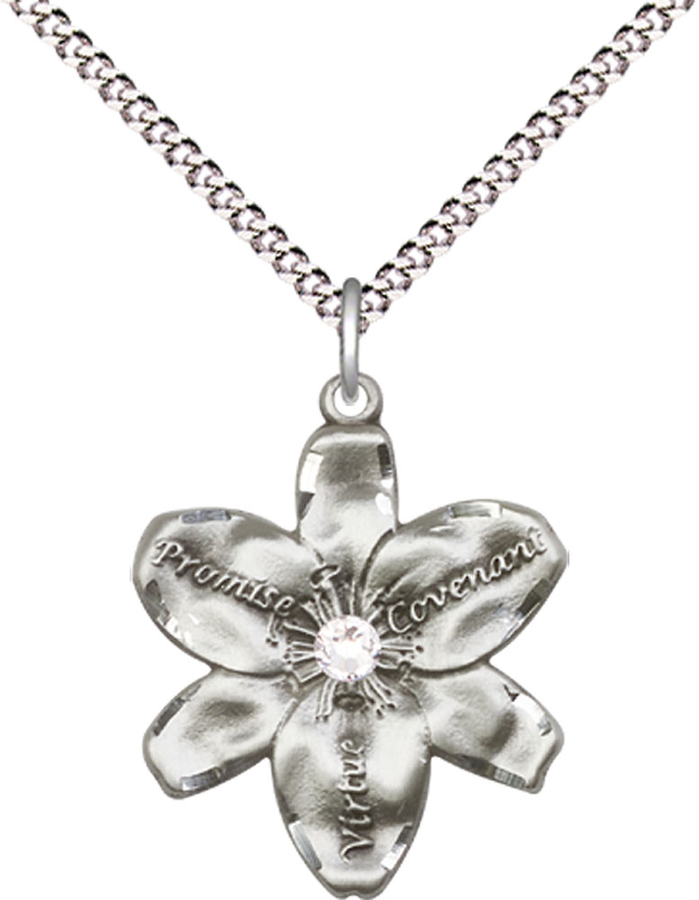 Sterling Silver Chastity Pendant with a 3mm Crystal Swarovski stone on a 18 inch Light Rhodium Light Curb chain