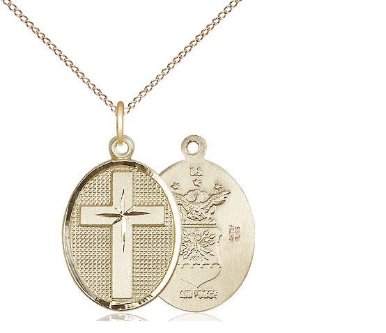 14kt Gold Filled Cross Air Force Pendant on a 18 inch Gold Filled Light Curb chain