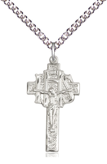 Sterling Silver Crucifix-IHS Pendant on a 24 inch Sterling Silver Heavy Curb chain