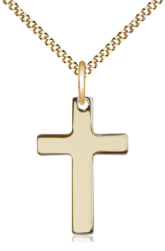 14kt Gold Filled Cross Pendant on a 18 inch Gold Plate Light Curb chain