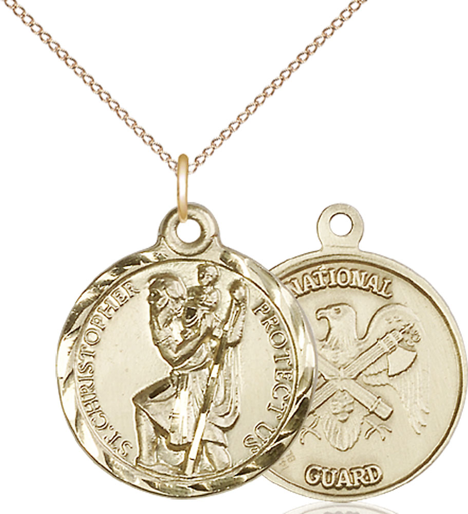14kt Gold Filled Saint Christopher National Guard Pendant on a 18 inch Gold Filled Light Curb chain