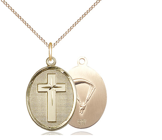 14kt Gold Filled Cross Paratroopers Pendant on a 18 inch Gold Filled Light Curb chain