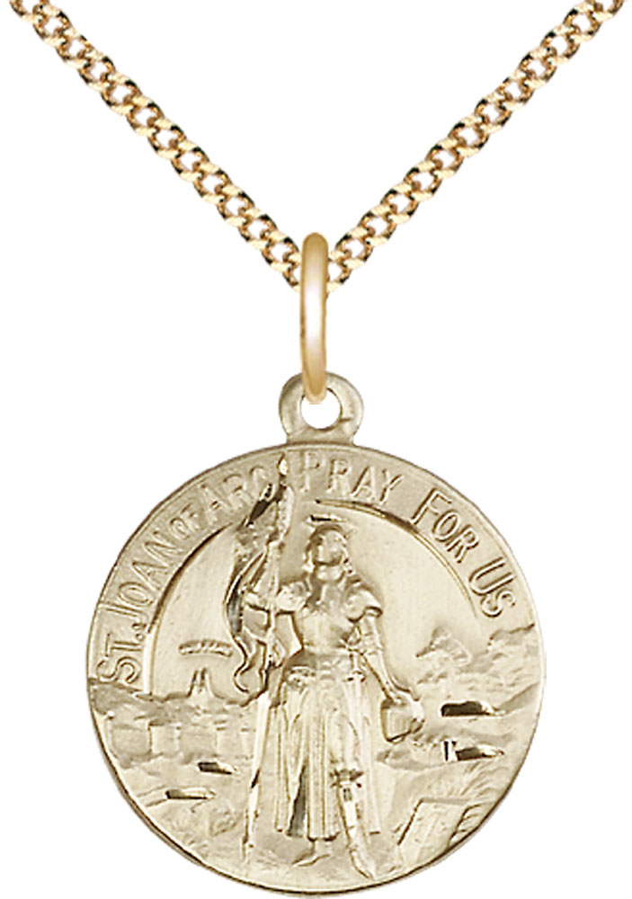 14kt Gold Filled Saint Joan of Arc Pendant on a 18 inch Gold Plate Light Curb chain