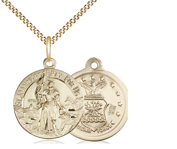14kt Gold Filled Saint Joan of Arc Air Force Pendant on a 18 inch Gold Plate Light Curb chain